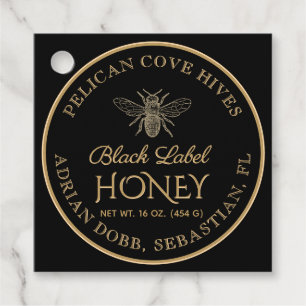 Etiqueta de abeja de color dorado negro de miel