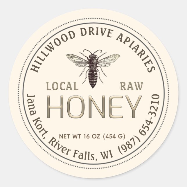Etiqueta De Abeja Editable Honey Jar Raw Local (Anverso)