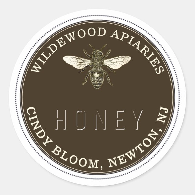 Etiqueta de abeja Kraft y Teak Honey Jar (Anverso)