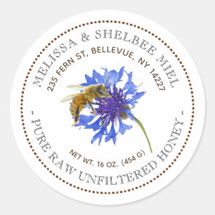 Etiqueta de abono de flor azul de producto de miel
