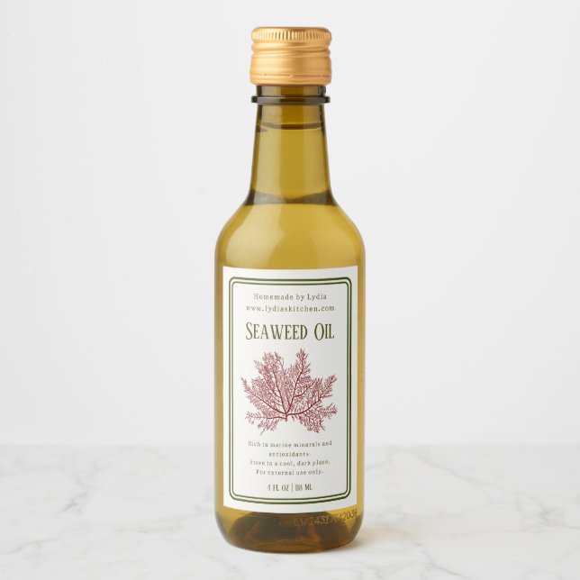 Etiqueta de Aceite de Algas Botánicas Hecho a Mano (Anverso)