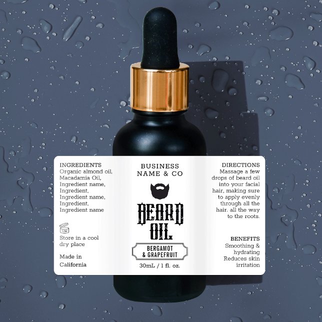 Etiqueta de aceite de barba Grungy 1 frasco cosmét (Grungy black and white beard oil 1 oz cosmetic bottle wrap around waterproof label *verify size*)