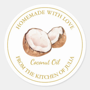 Etiqueta de aceite de coco casero de oro   Blanco