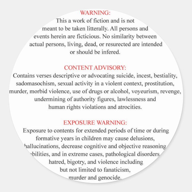 Etiqueta de advertencia de la biblia (Anverso)