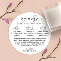 Etiqueta de advertencia de velas con guión moderno