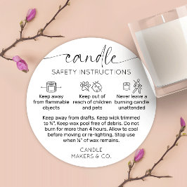 Etiqueta de advertencia de velas con guión moderno