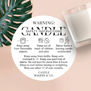 Etiqueta de advertencia de velas minimalistas blan