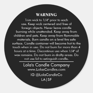 Etiqueta de advertencia de velas personalizados Bl