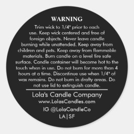 Etiqueta de advertencia de velas personalizados Bl