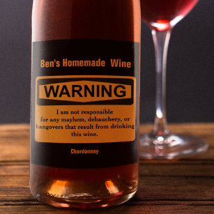 Etiqueta de advertencia de vino casero divertida