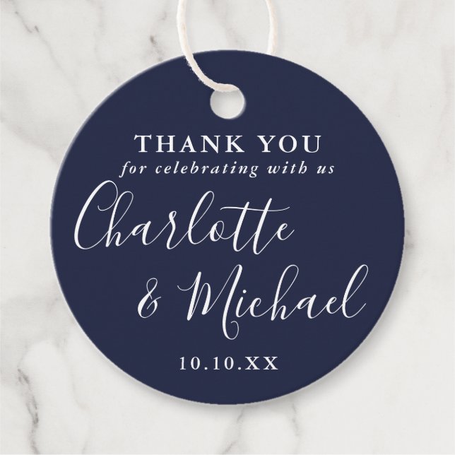 Etiqueta de agradecimiento azul marino de escritur (Anverso)