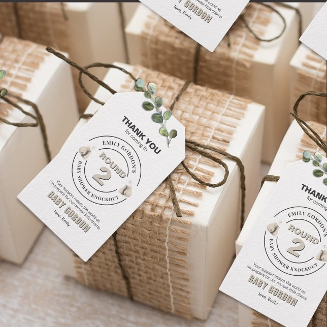 Etiqueta de agradecimiento de Baby Shower Knockout (Baby Shower Knockout Thank You Favour Tags)