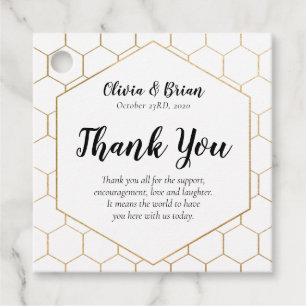 Etiqueta de agradecimiento de boda con panal de or