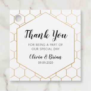 Etiqueta de agradecimiento de boda con panal de or