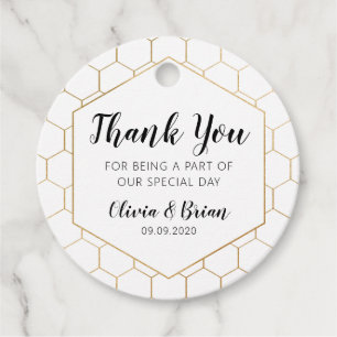 Etiqueta de agradecimiento de boda con panal de or