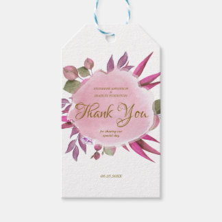 Etiqueta de agradecimiento de boda floral rosa púr