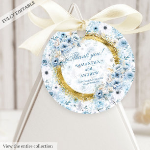 Etiqueta de agradecimiento de boda Glam Boho azul