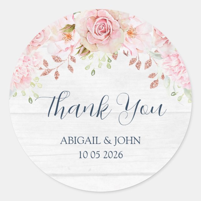 Etiqueta de agradecimiento de boda primaveral flor (Anverso)