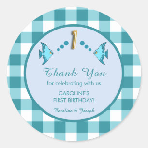 Etiqueta de agradecimiento de cumpleaños azul teal