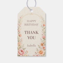 Etiqueta de agradecimiento de cumpleaños con flore