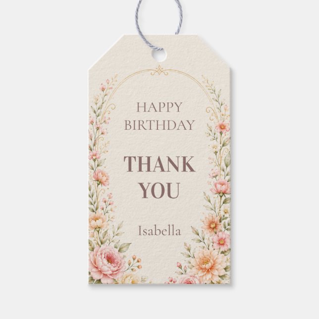 Etiqueta de agradecimiento de cumpleaños con flore (Anverso)