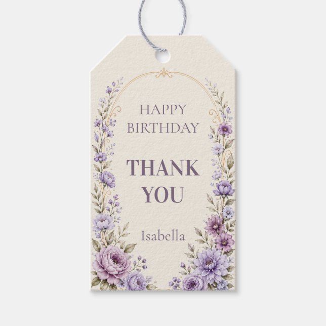 Etiqueta de agradecimiento de cumpleaños Lavanda D (Anverso)