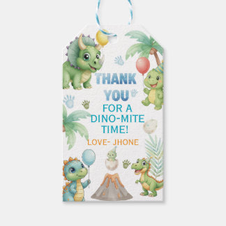 Etiqueta de agradecimiento de dinosaurio con activ