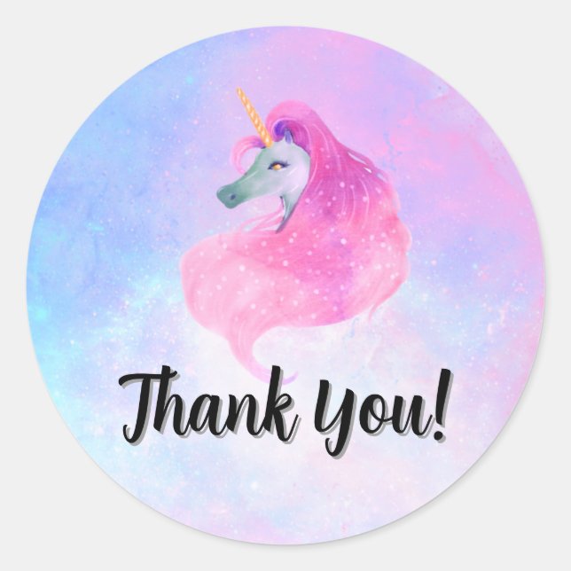 Etiqueta de agradecimiento de fiesta de Unicornio  (Anverso)