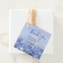 Etiqueta de agradecimiento de flores azules de hor