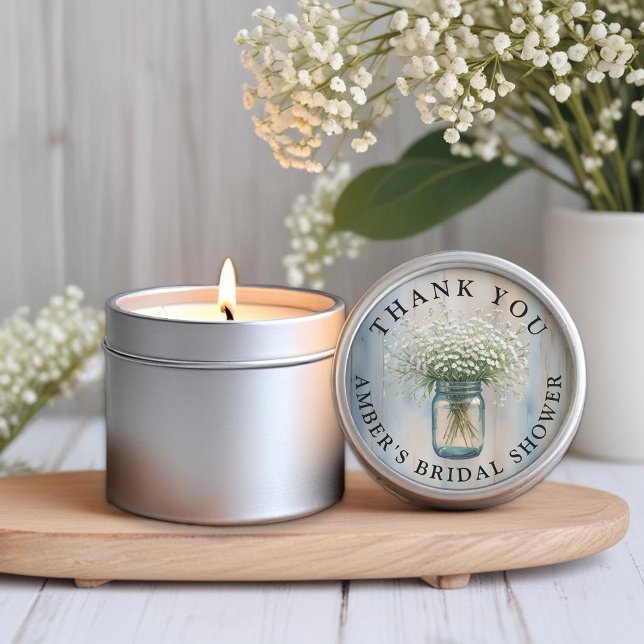Etiqueta de agradecimiento de tarro de Mason rústi (Bridal Shower Favor Sticker)