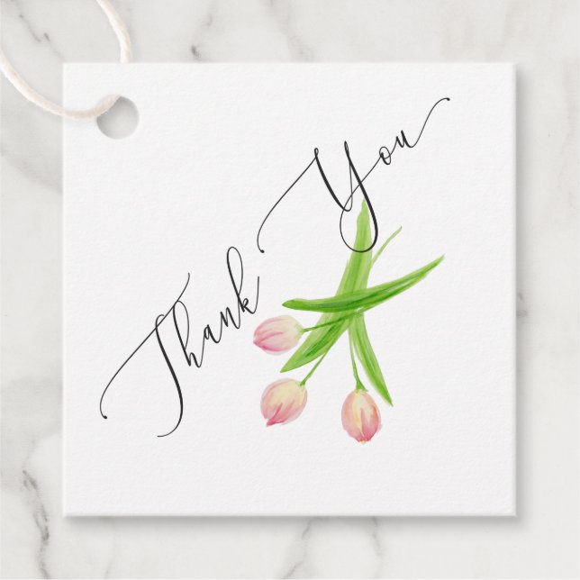 Etiqueta de agradecimiento de tulipán rosa para re (Anverso)