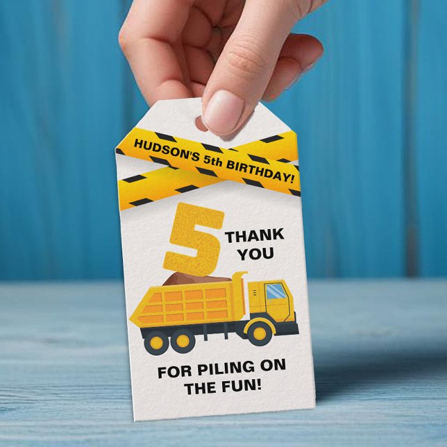 Etiqueta de agradecimiento del Fiesta de construcc (Construction Vehicle Birthday Party Favor Tag)