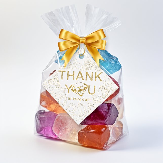 Etiqueta de agradecimiento - Etiqueta de favor de  (thank you gold gift tag, gem birthday party theme)