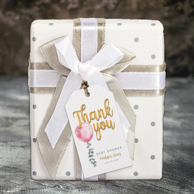 Etiqueta de agradecimiento para baby shower con gl (Pink & Gold Thank You Gift Tag)