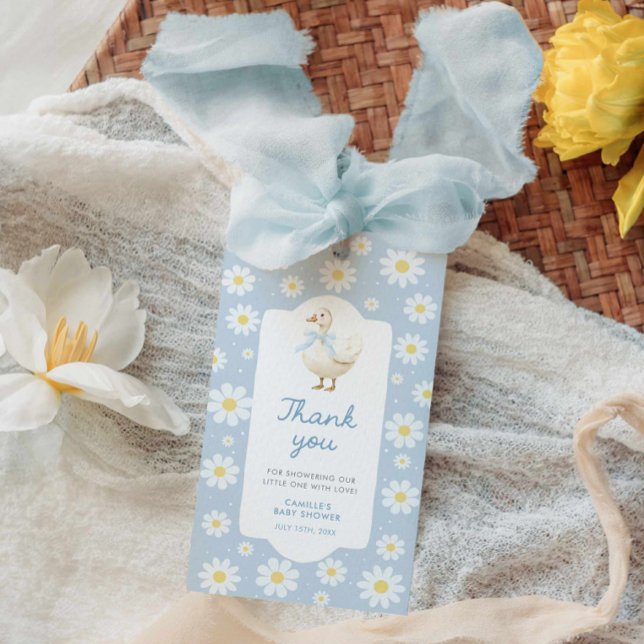Etiqueta de agradecimiento para Baby Shower de gan (Blue Silly Goose Thank you favor tag)