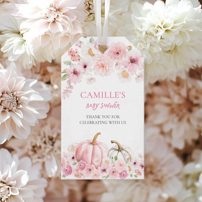 Etiqueta de agradecimiento para Baby Shower Otoño  (Pink Pumpkin Baby Shower Favor Tag)