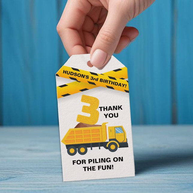 Etiqueta de agradecimiento para camión de construc (Fun Construction Party Favor Tag)
