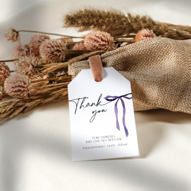 Etiqueta de agradecimiento para Desayuno Nupcial c (Thank you tag with puple bow)