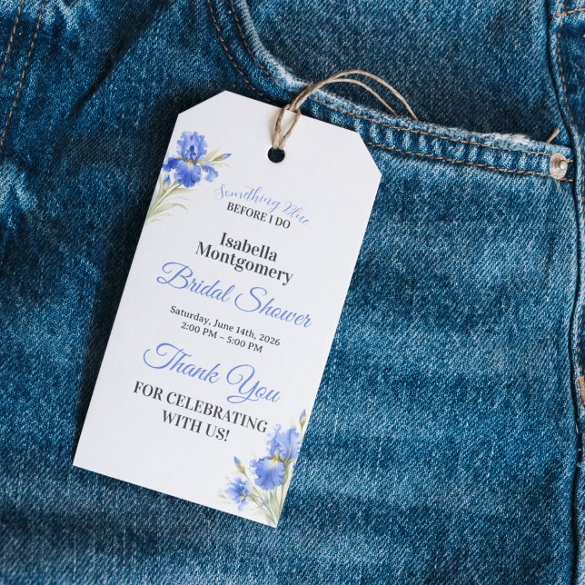 Etiqueta de agradecimiento para despedida de solte (Blue Iris Something Blue Bridal Shower Thank You Favor Tag)