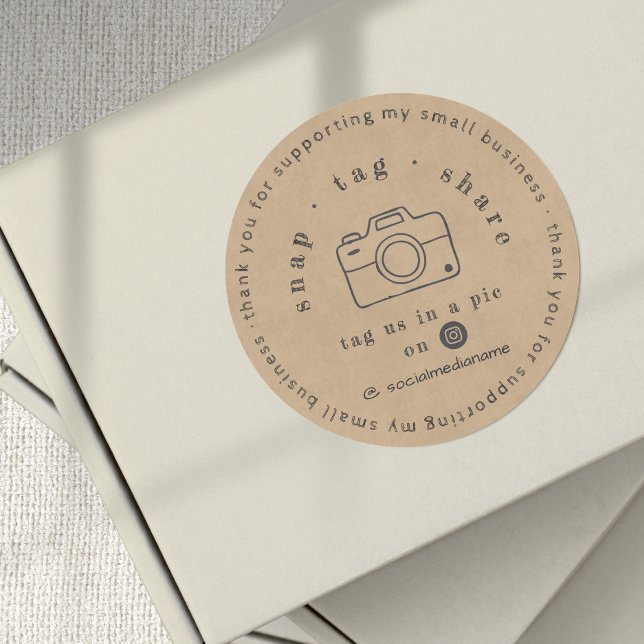 Etiqueta de agradecimiento para negocios de Kraft  (Rustic Kraft Snap Tag Share Thank You Business)