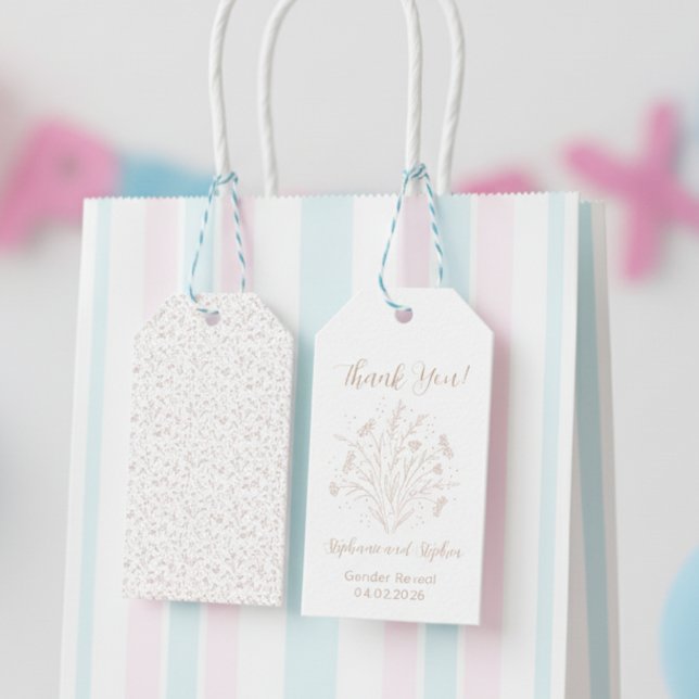 Etiqueta de agradecimiento para revelación de géne (Gender reveal party favor tags)