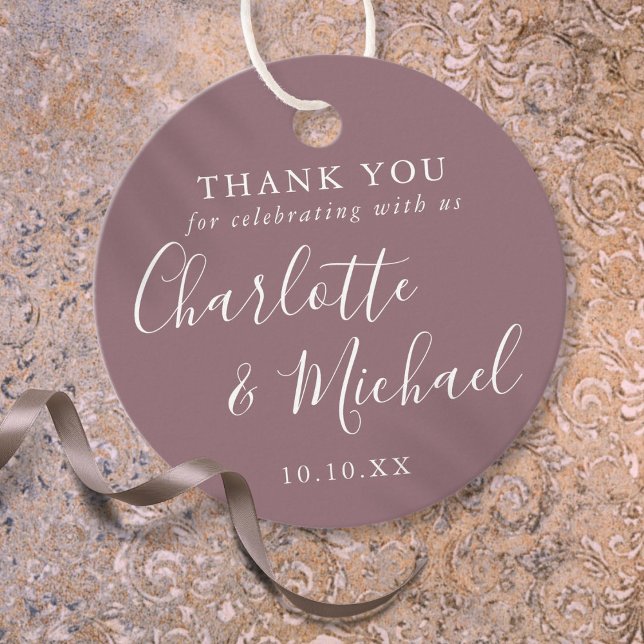 Etiqueta de agradecimiento Signature Script Mauve (Signature Script Mauve Thank You Favor Tags)