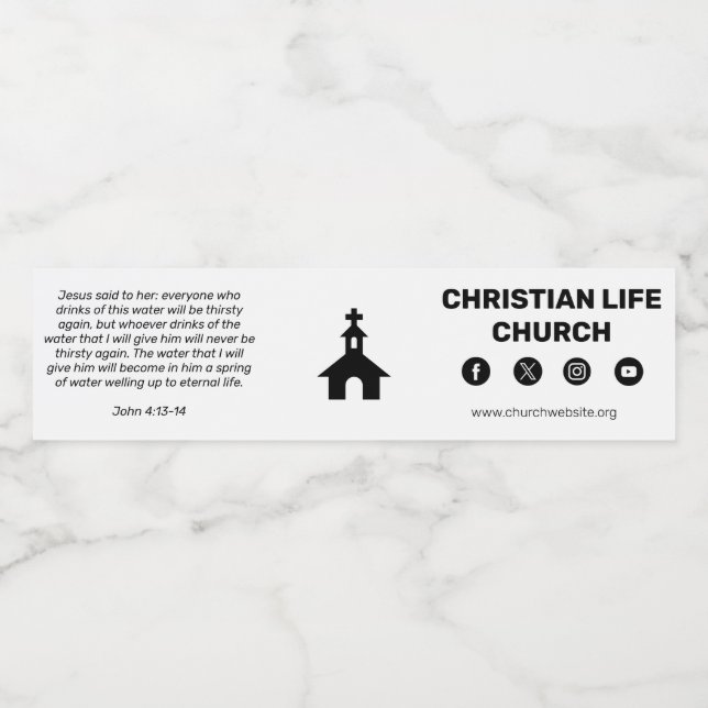 Etiqueta de agua de la iglesia John 4:13-14 (Etiqueta única)