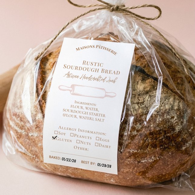 Etiqueta de Alergia a los Ingredientes de la Panad (Rolling Pin Bakery Ingredients Allergy Food Label)