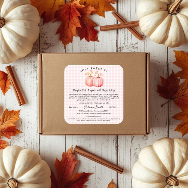 Etiqueta de alimentos para animales de compañía de (Pink Pumpkin and gingham Bakery Cottage law food label)