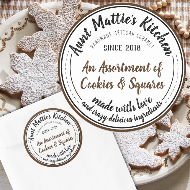 Etiqueta de alimentos para gastrónomos hechos a ma (Chocolate Vintage Handmade Gourmet Food Label for your special occasion and holiday baking.)