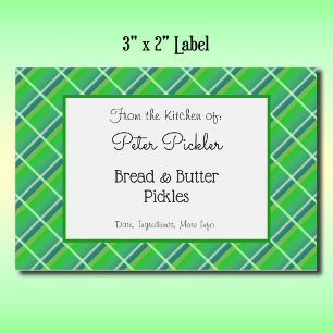 Etiqueta de alimentos Retro Green Plaid Personaliz