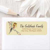 Etiqueta de arte acuático estadounidense Goldfinch