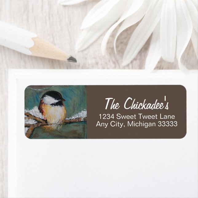 Etiqueta de arte para aves de pollo (Cute Chickadee Bird Art Label from Jenn's Emporium. )