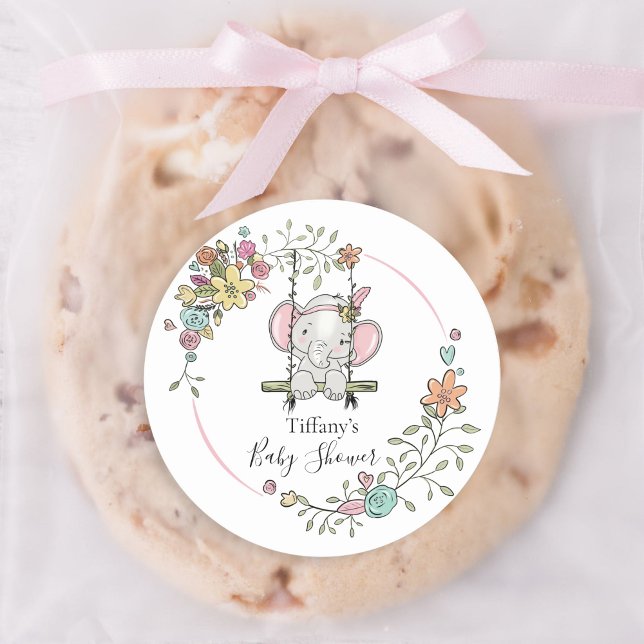 Etiqueta de Baby Shower Adorable con Elefante Flor (Subido por el creador)